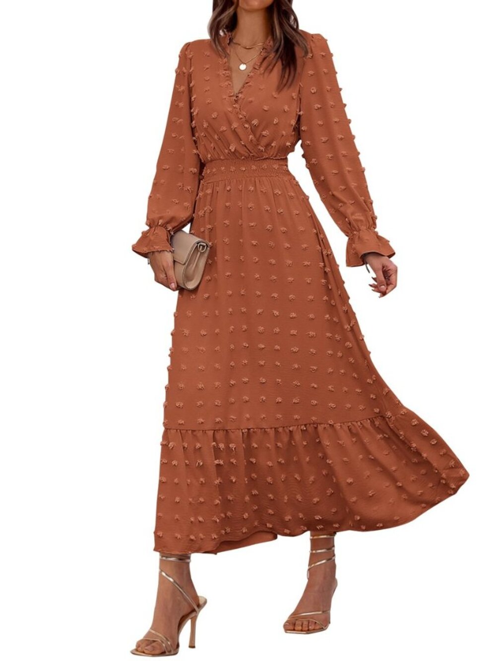 Women Fall Maxi Dresses 2026 Swiss Dots Wedding Guest Dress